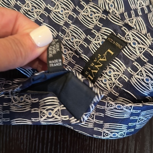 Lanvin Paris Silk Patterned Tie Navy Blue Silver - Picture 6 of 9